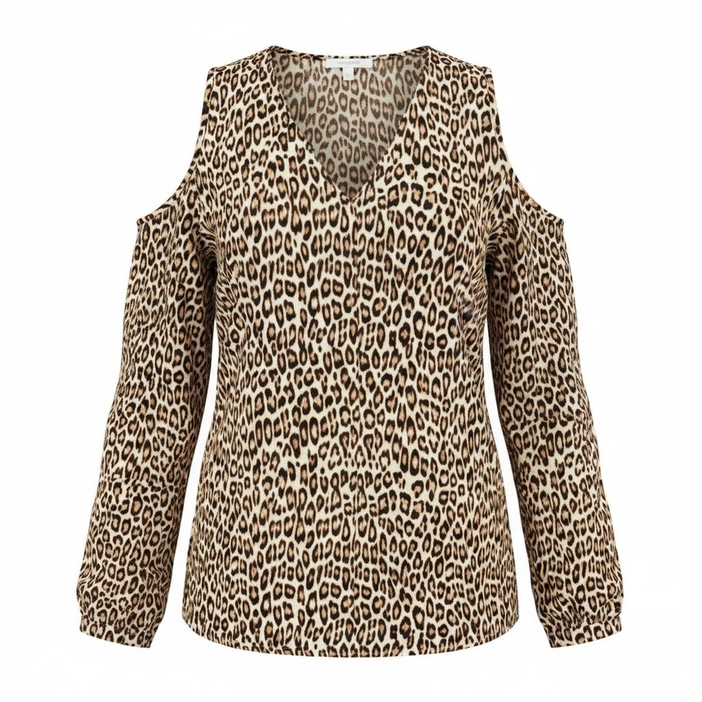 Chico’s Leopard Print Cold Shoulder Blouse Size 1